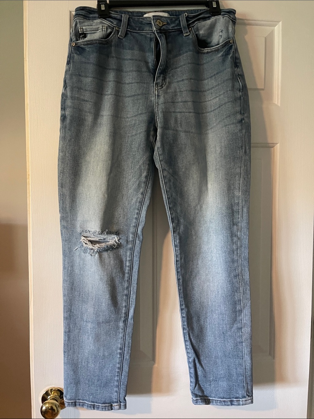 KanCan Light Blue Straight Leg Jeans with Knee Distress